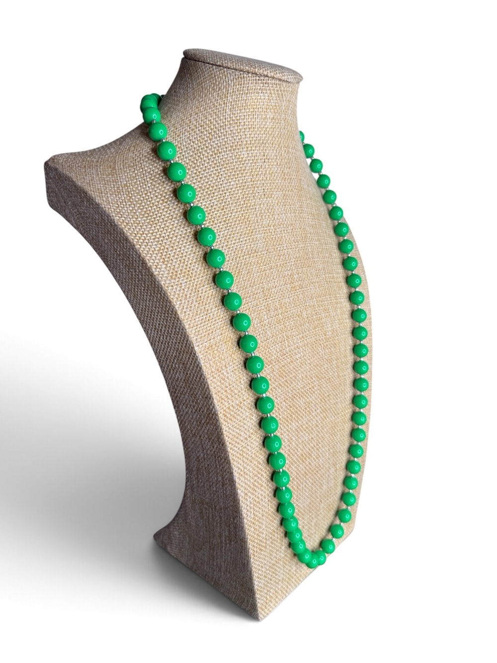 Vintage Silver-Tone Green Lucite Beaded Necklace 30' Long - Picture 7 of 10